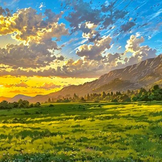 meadow-mountain-sunrise-serenity